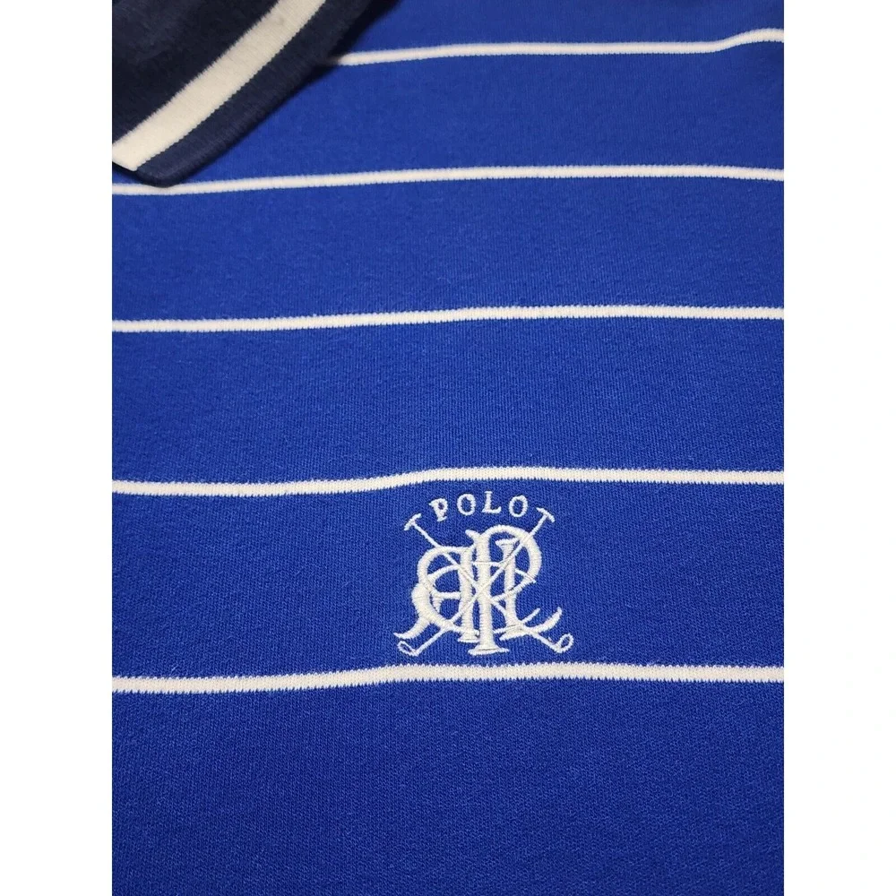 Vintage Polo‎ Ralph Lauren Pique Polo Shirt Mens XL Blue Striped RL Polo Logo